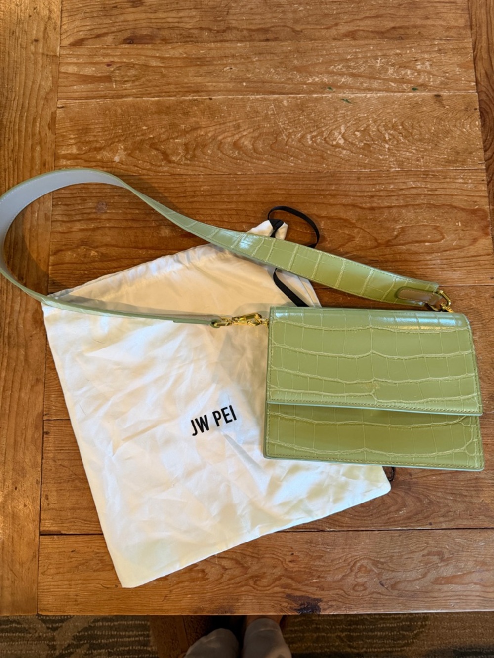 JW PEI Light Green Croc-Embossed Crossbody Bag